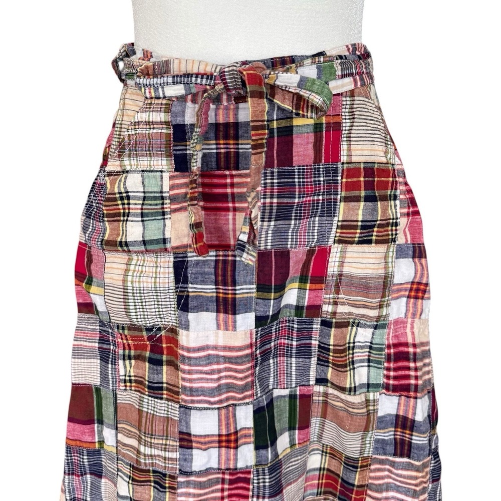 VTG 70s Patchwork Madras Plaid Wrap Skirt Size XS Coastal Preppy - Picture 2 of 7